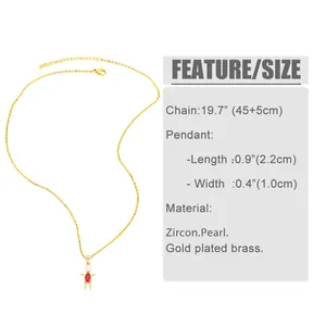 Size guide for gold plated boy girl pendant necklace with zircon and pearl details