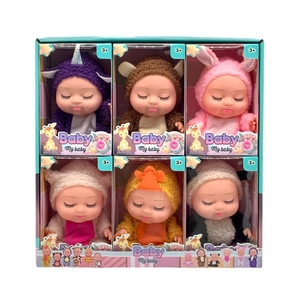 Set of 6 mini 8-inch reborn baby dolls in various animal plush outfits for toddlers