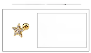 Macro view of gold star stud earring with inlaid cubic zirconia and screw-back ball