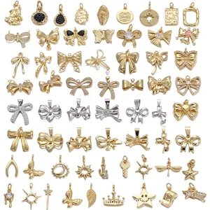 Butterfly Bowknot Heart Pendants Charms 18K Gold Silver Plated Copper Zircon DIY Jewelry Making Necklace Accessories Women