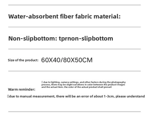 Detailed chart showing absorbent fiber material, TPR non-slip backing, and mat dimensions