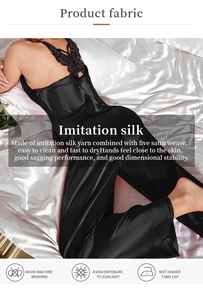 Detail of elegant black lace bow on the back of a satin silk pajama set