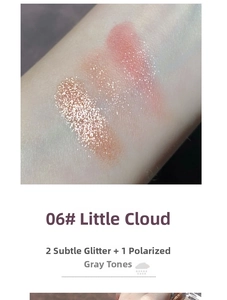 Arm swatches of eyeshadow palette 06 Little Cloud showing shimmer and duochrome textures