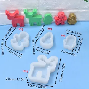 Size chart for Christmas elk and gingerbread man silicone molds with dimensions and weight