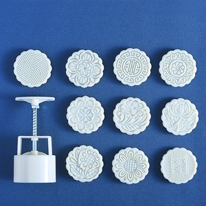 Hand Pressed Mooncake Mold ABS Plastic DIY Baking Tool Round Floral Pattern Stamps Pastry Pressure Maker