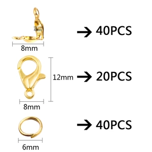 100pcs gold jewelry making kit with 4mm bead tips, 12mm lobster clasps and 6mm jump rings