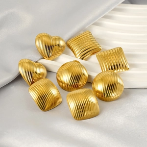 Geometric Striped Earrings 18K Gold Plated Stainless Steel Minimalist Heart Round Square Fashion Jewelry For Women