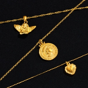 Collier Pendentif En Acier Inoxydable Plaqué Or 18K Aile Ange Portrait Reine Croix Cœur Élégant Bijou Personnalisé Vintage Pour Femmes