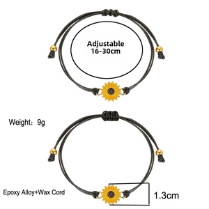 Detail view of woven sunflower bracelet with size 16-30cm and weight 9g specs
