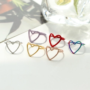 Hollow Heart Shape Copper Rings For Women Minimalist Open Design Electroplated Jewelry For Party Dating Wedding Gift