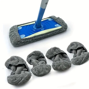 Detail of microfiber mop head replacement pads with blue base and grey velvet cleaning cloth