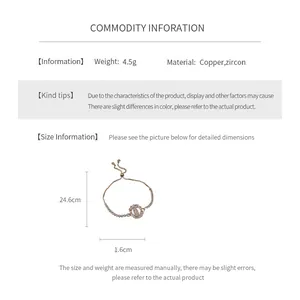 Tableau des tailles détaillé du bracelet en zircon indiquant 24,6cm et un poids de 4,5g