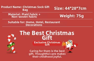 Detailed size chart for the snowman Christmas stocking with plaid cloth material