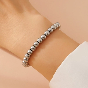 Bracciale minimalista con perline in acciaio inossidabile argento per uomo e donna