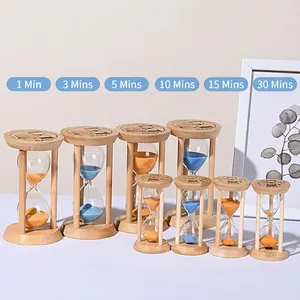 Modern wooden hourglass timer set with blue and orange sand for home office decor