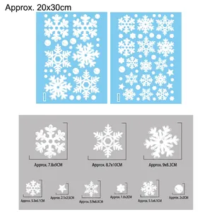 Detailed size chart for Christmas snowflake window stickers featuring varied patterns