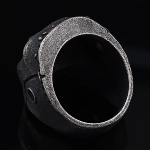 Vintage punk gothic skull ring in aged silver finish, stainless steel heavy band style