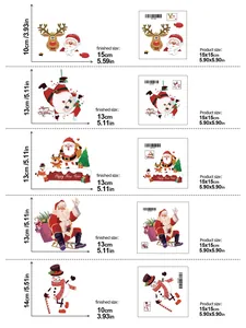 Size chart showing product and finished dimensions for 5 watercolor Christmas wall stickers