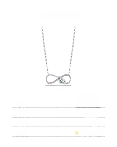 Detailed specs of 925 sterling silver infinity necklace with a heart-shaped cubic zirconia
