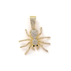 Hip hop gold spider pendant necklace with sparkling crystals and black eyes