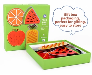 Educational wooden fruit lacing toy set with storage box for toddlers age 3 and up