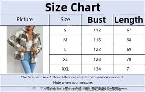 Size chart for plaid plush jacket with bust and length measurements in cm