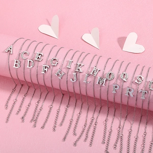 Initial Letter Bracelet Stainless Steel Rhinestone Inlaid Adjustable Chain Jewelry For Women