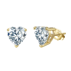 Boucles d'oreilles cœur en argent 925 avec zircone étincelante et finition dorée