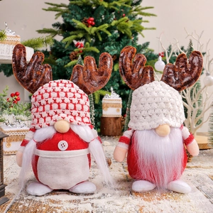 Poupée En Peluche Gnome De Noël Bois De Renne Tomte Nordique Sans Visage Ornement Debout Tricot Fausse Fourrure Décor De Fête