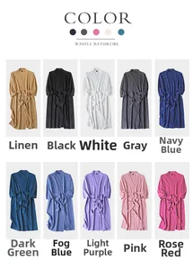 Detailed grid view showcasing 10 vibrant colors of lightweight waffle texture bathrobes