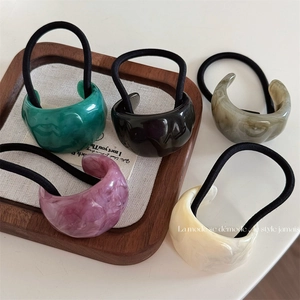 Minimalist Vintage Marble Texture Resin C-Shape Hair Ties For Women Girls Elastic Hair Ropes Daily Hair Accessories