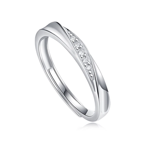 Adjustable 925 silver couple rings with twisted design and sparkling zircon stones
