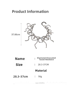Detail view of rhinestone fringe choker dimensions 28.3-37cm and copper material