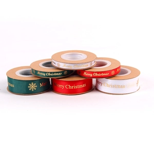 2.5cm Christmas polyester satin ribbon rolls with gold foil Merry Christmas text