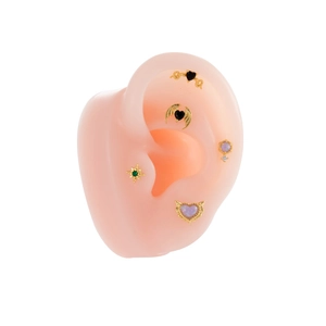 5-piece set of gold-plated stainless steel cartilage earrings featuring colorful heart charms