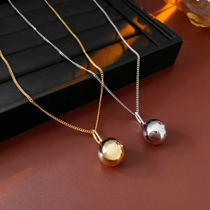 Round Ball Pendant Necklace Titanium Steel Minimalist Modern Mirror Polished Sweater Chain For Women Elegant Jewelry