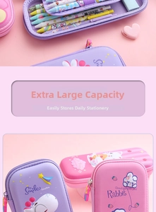 Detail of multi-layer EVA pencil case with cute cartoon prints and mesh pockets