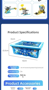 Detail view of CB-318 coding robot set with 680 pieces and blue storage case dimensions