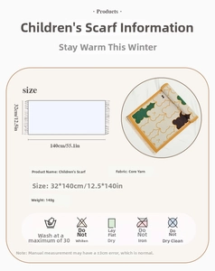 Size chart and washing guide for children's cartoon knitted scarf with core-spun yarn
