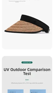 UVP test showing sun hat with black brim and straw texture blocking 95% of UV rays