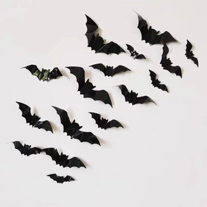 3D Halloween decorative black PVC bat wall stickers set with 15 pieces of various sizes