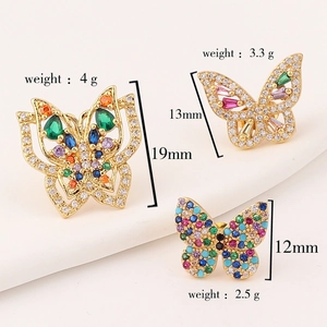 Detailed size and weight comparison of gold butterfly earrings with colorful zircon stones