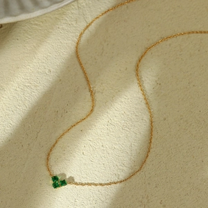 Elegant gold titanium steel necklace with three square green crystal pendants for women