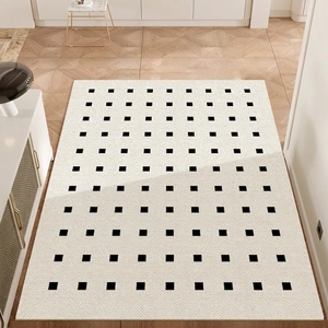 French Entrance Door Mat PVC Leather Anti-Slip Waterproof Oil-Proof Floor Rug Easy Clean Geometric Checkerboard Entryway