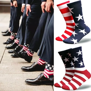American Flag Mid Calf Crew Socks Combed Cotton Breathable Independence Day Stars Stripes Patriotic Novelty Unisex