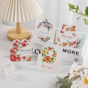 Detail of floral greeting cards with hand-painted roses and sunflowers for gifts