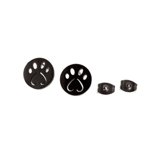 Cute black hollow cat paw stud earrings with heart detail for women, minimalist jewelry