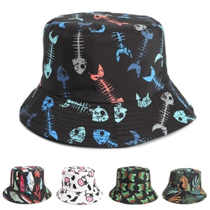 Reversible Bucket Hat Cotton Polyester Sunshade Fishbone Animal Print Fashion Streetwear Outdoor Unisex Adult