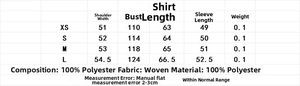 Größentabelle und Materialdetails für Damen Chiffonbluse mit geometrischem Muster