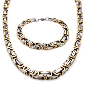 Golden and silver hip-hop Cuban link chain necklace and bracelet jewelry set
